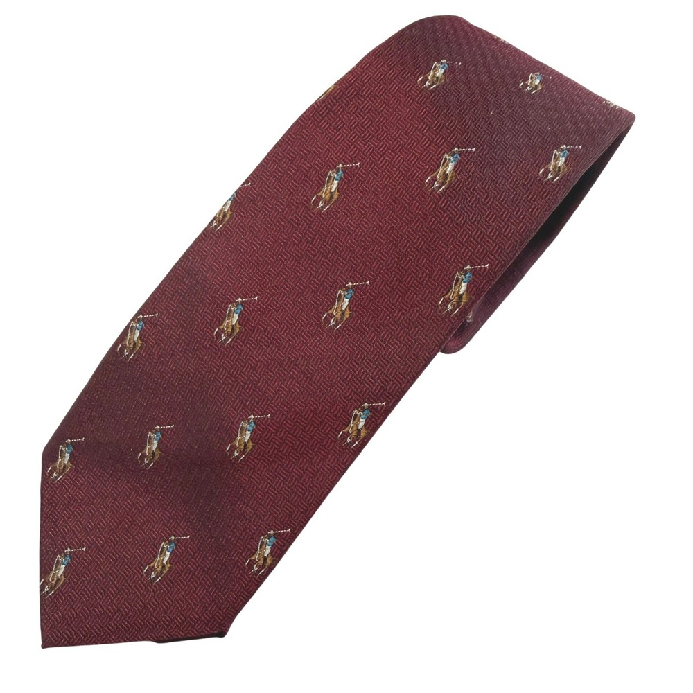 VTG Polo Ralph Lauren Necktie Burgundy Silk Polo Pony Embroidered Preppy 3.5" - Picture 2 of 8